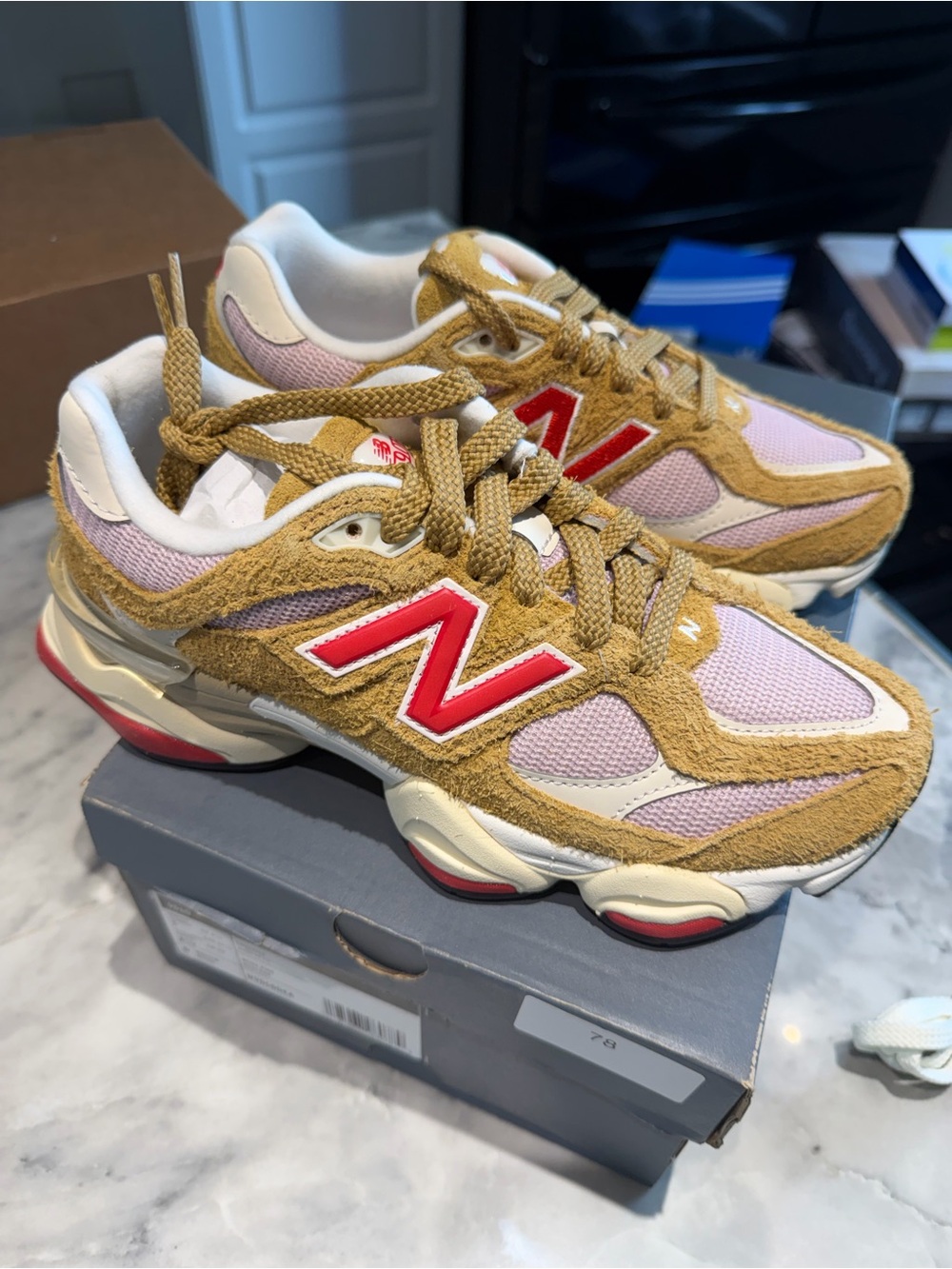 New Balance Pink, Tan & Red Chunky Athletic Sneakers women 6.5 men’s 5
